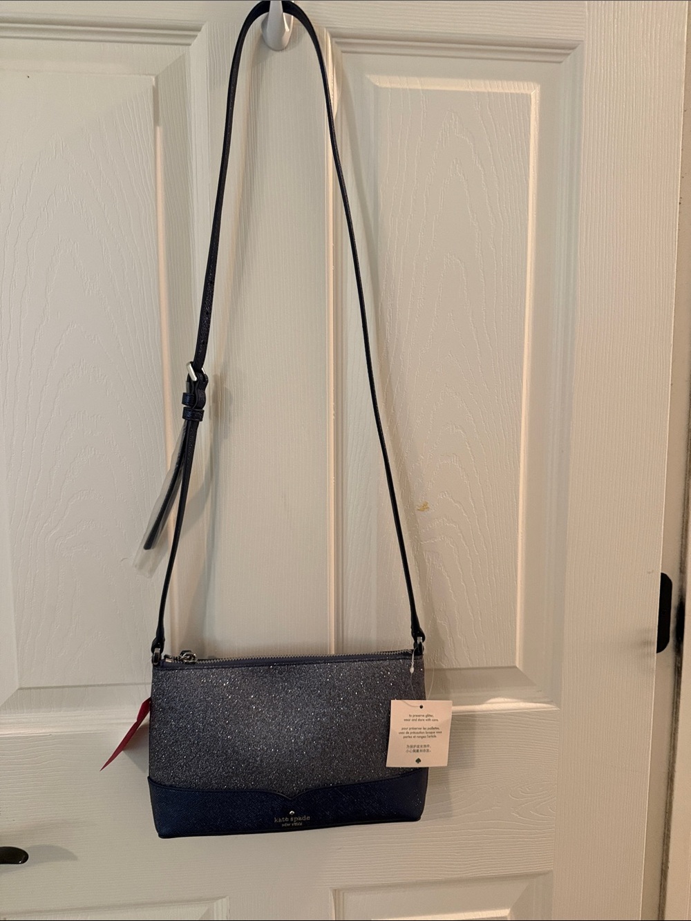 kate spade navy glitter and navy crossbody bag